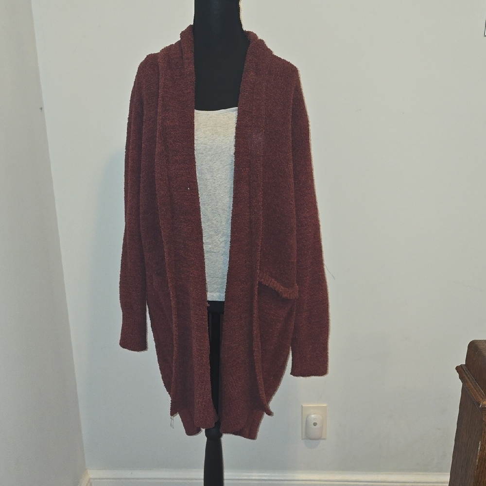Barefoot Dreams Maroon Open-Front Plush Cardigan